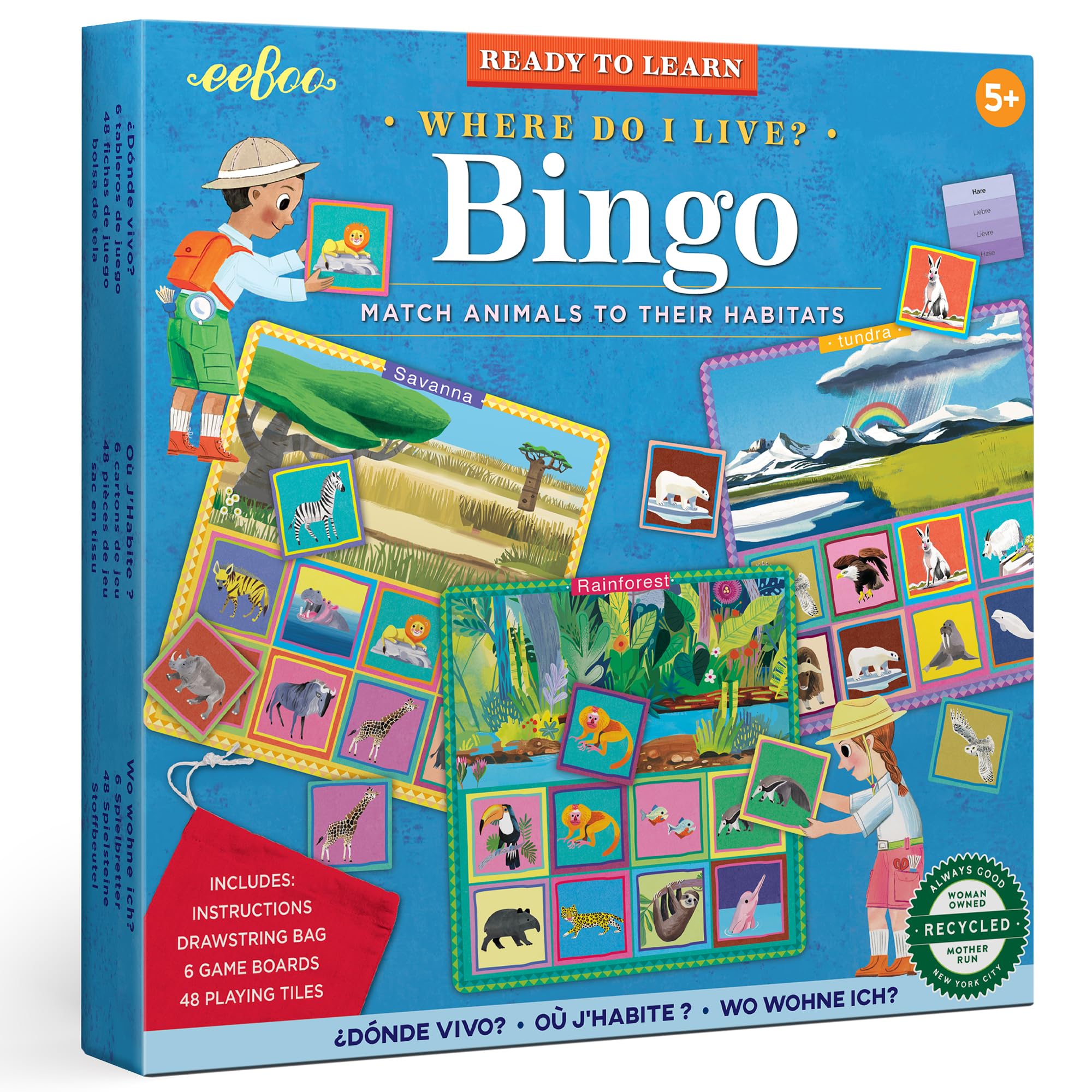 eeBoo: Ready to Learn: Where Do I Live? Bingo - Game for Kids, Match Animals to Their Habitat, Kids Ages 5+