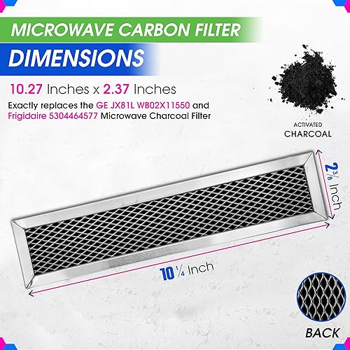 Miniatura 3 de Filtro de repuesto para microondas de 10.3 x 2.35 pulgadas para GE JX81L WB02X11550 Frigidaire 5304464577 Filtro de carbón para microondas, refresca