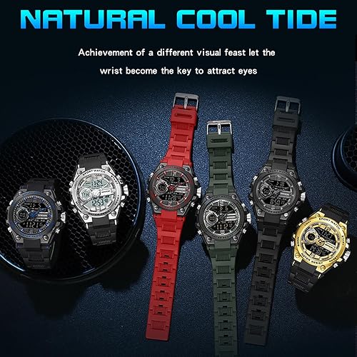 Miniatura 8 de findtime Reloj militar táctico para hombre, resistente al agua, resistente al aire libre, deportivo, analógico, digital, 1224H, cara grande,