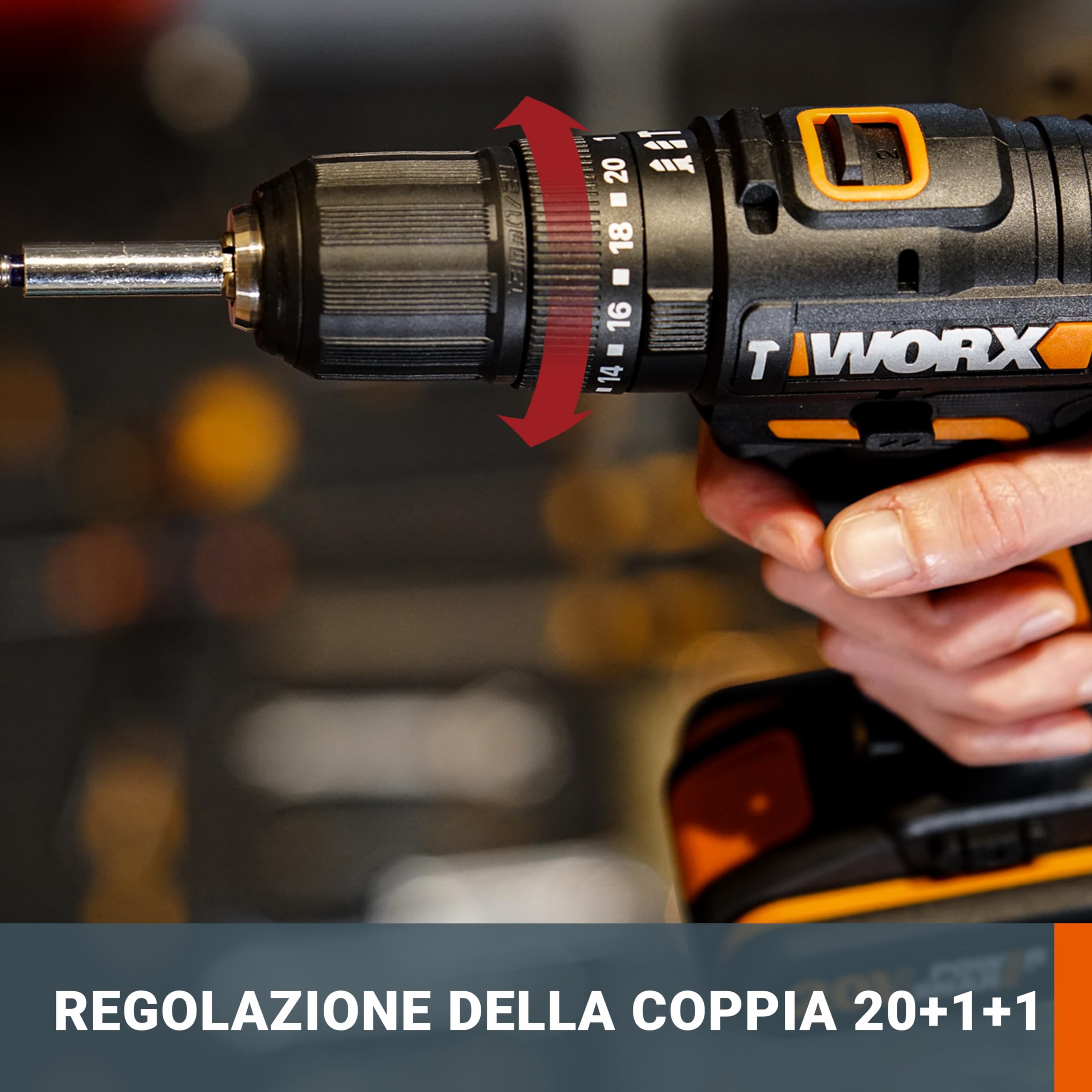 WORX WX370.9 - Trapano avvitatore a percussione a batteria 20 V, 50 Nm, 2 marce e luce LED