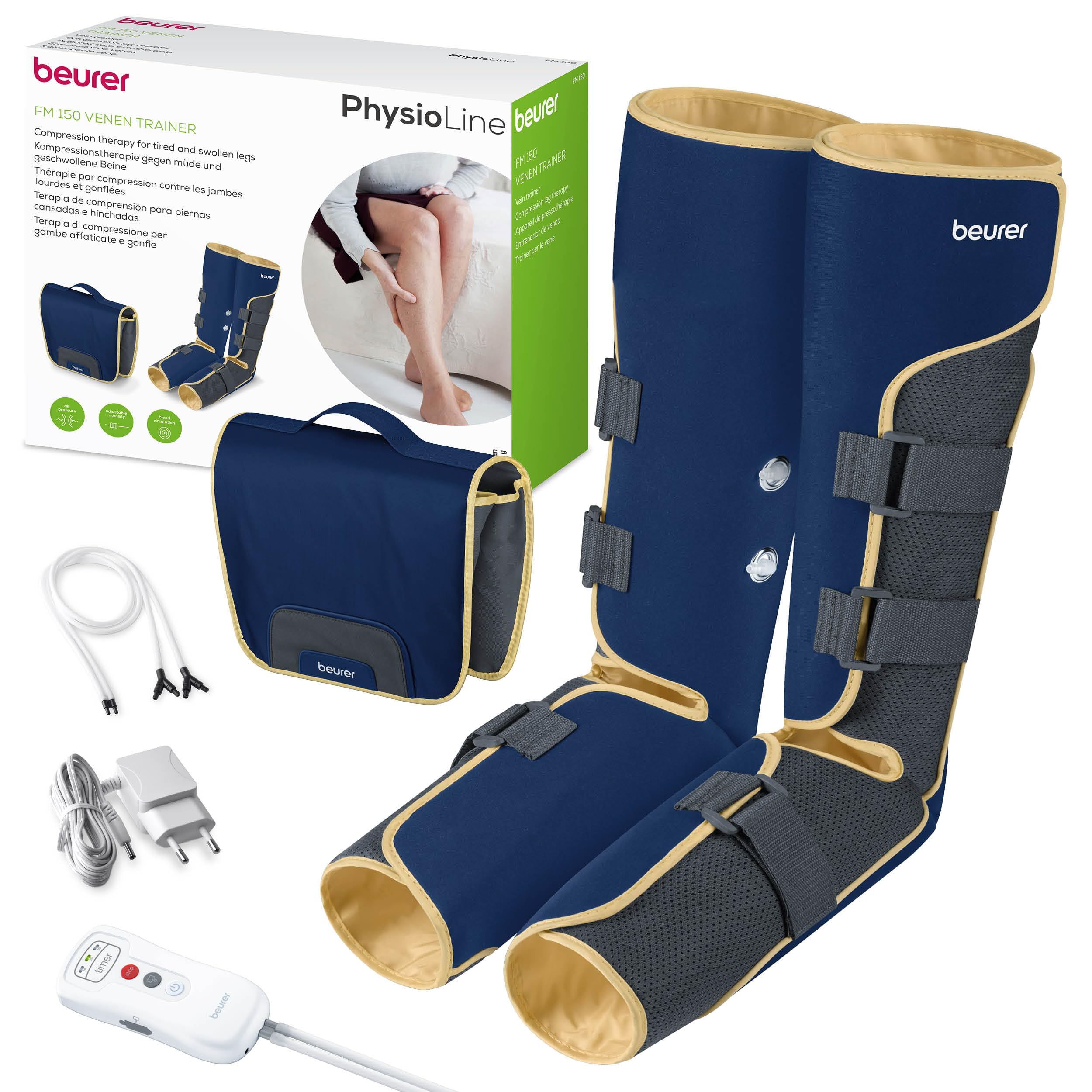Beurer FM 150 Entrenador de venas, masaje de compresión revitalizante, masaje de aire a presión, para la tensión y la pesadez de piernas