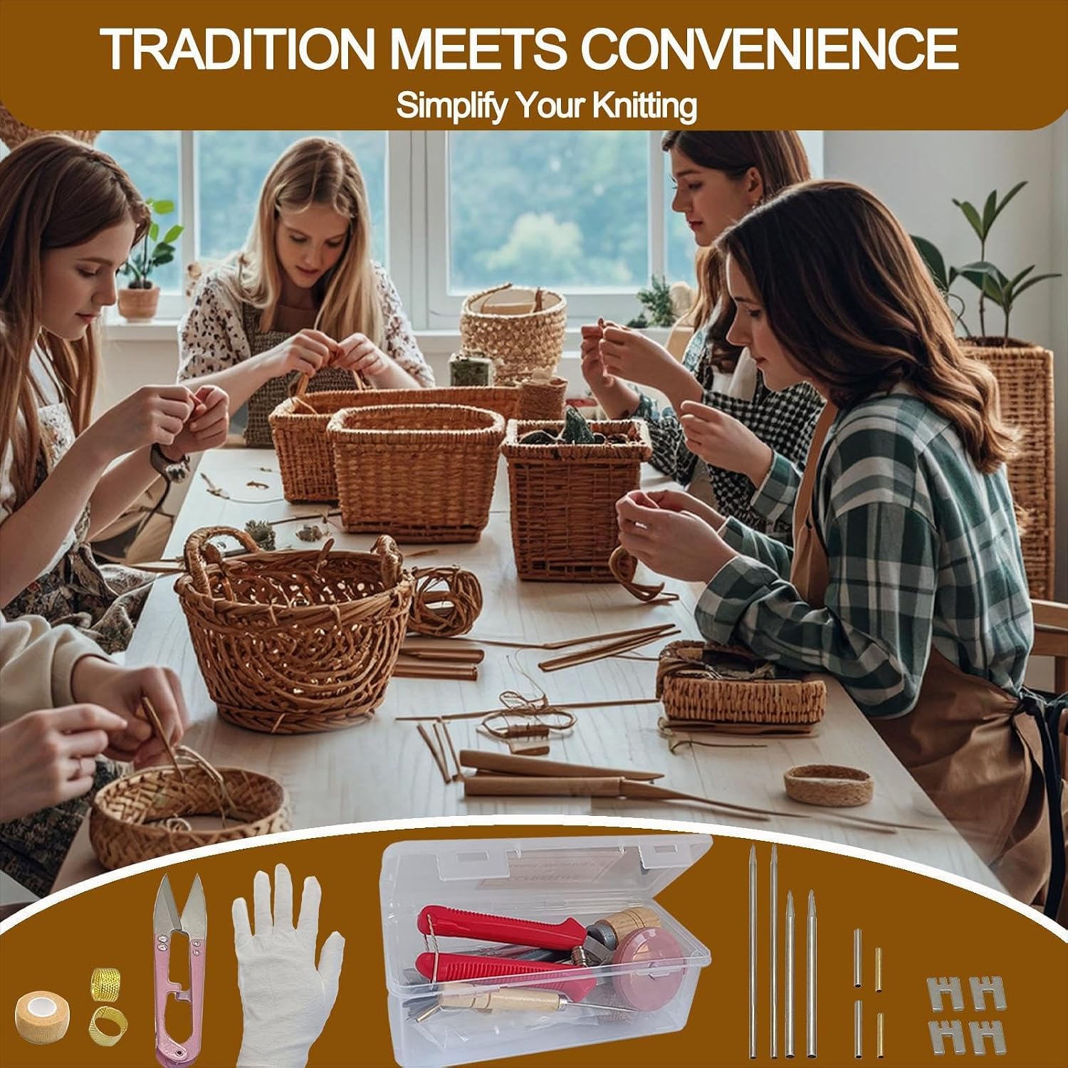 CCFREELIFE Upgrade 27 Pcs Basket Weaving Supplies, Basket Weaving Kits with User-Friendly Design, Basket Making Supplies for Adults Kids and Beginners, Rattan Wicker Repair Kit for Wicker Furniture