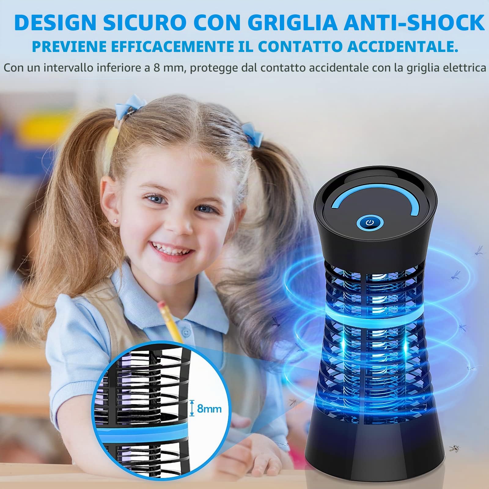 Lampada Antizanzare Elettrica - Ammazza Mosche 4W UV Professionale, Sterminatore di Insetti, Moscerini e Tarme per Interno (Casa, Cucina, Camera da Letto), Esterno e Veranda