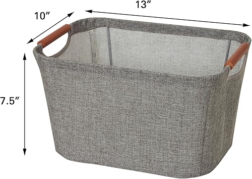 Miniatura 3 de Cesto de almacenamiento pequeño con mango de madera, de Household Essentials, gris, S