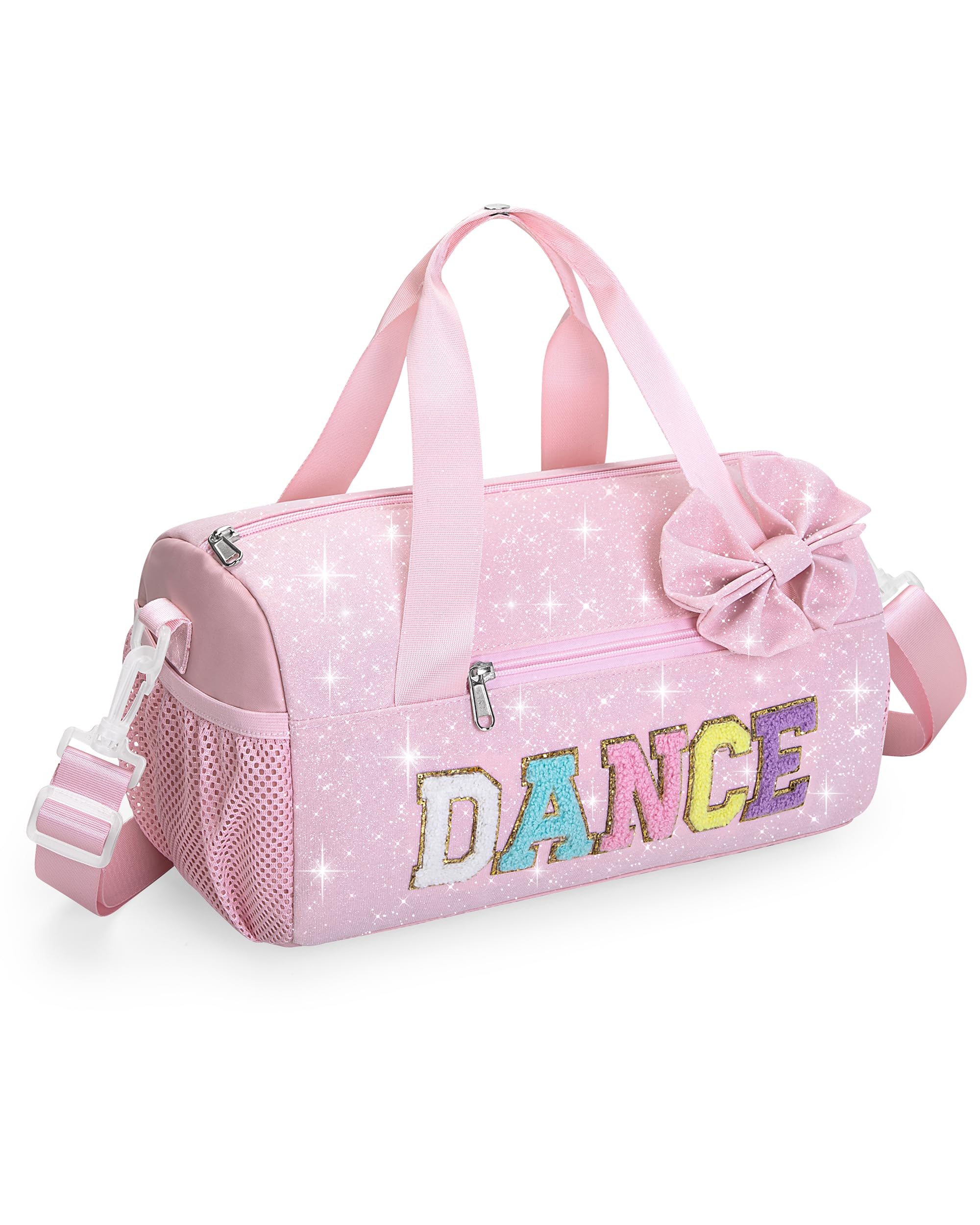 Glitter Dance Ballet Bag Small Cheer Duffle Travel Bag with Bow Decoration