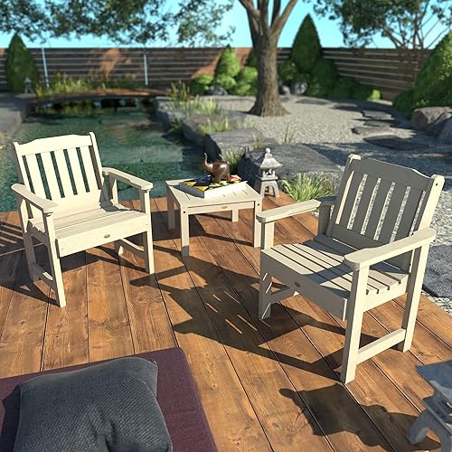 Miniatura 8 de Highwood Lehigh - 2 sillas de jardín con 1 mesa auxiliar cuadrada, juego de 3 piezas, color blanco lavado