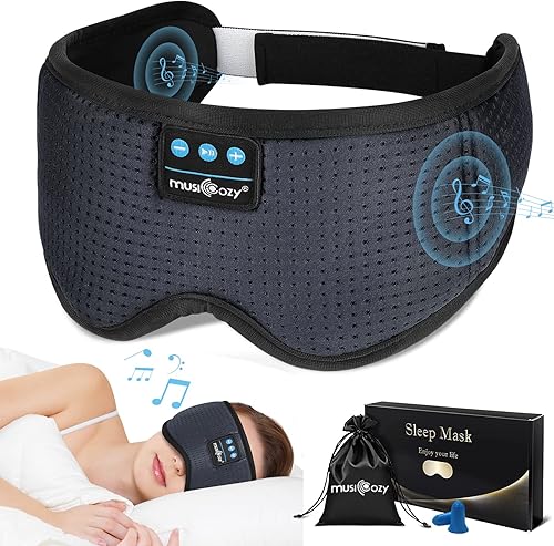 MUSICOZY White Noise Sleep Headphones, Bluetooth 5.2 Sleep Mask 3D Wireless Music Sleeping Headphones Earbuds for Insomnia Yoga Travel Office Relax