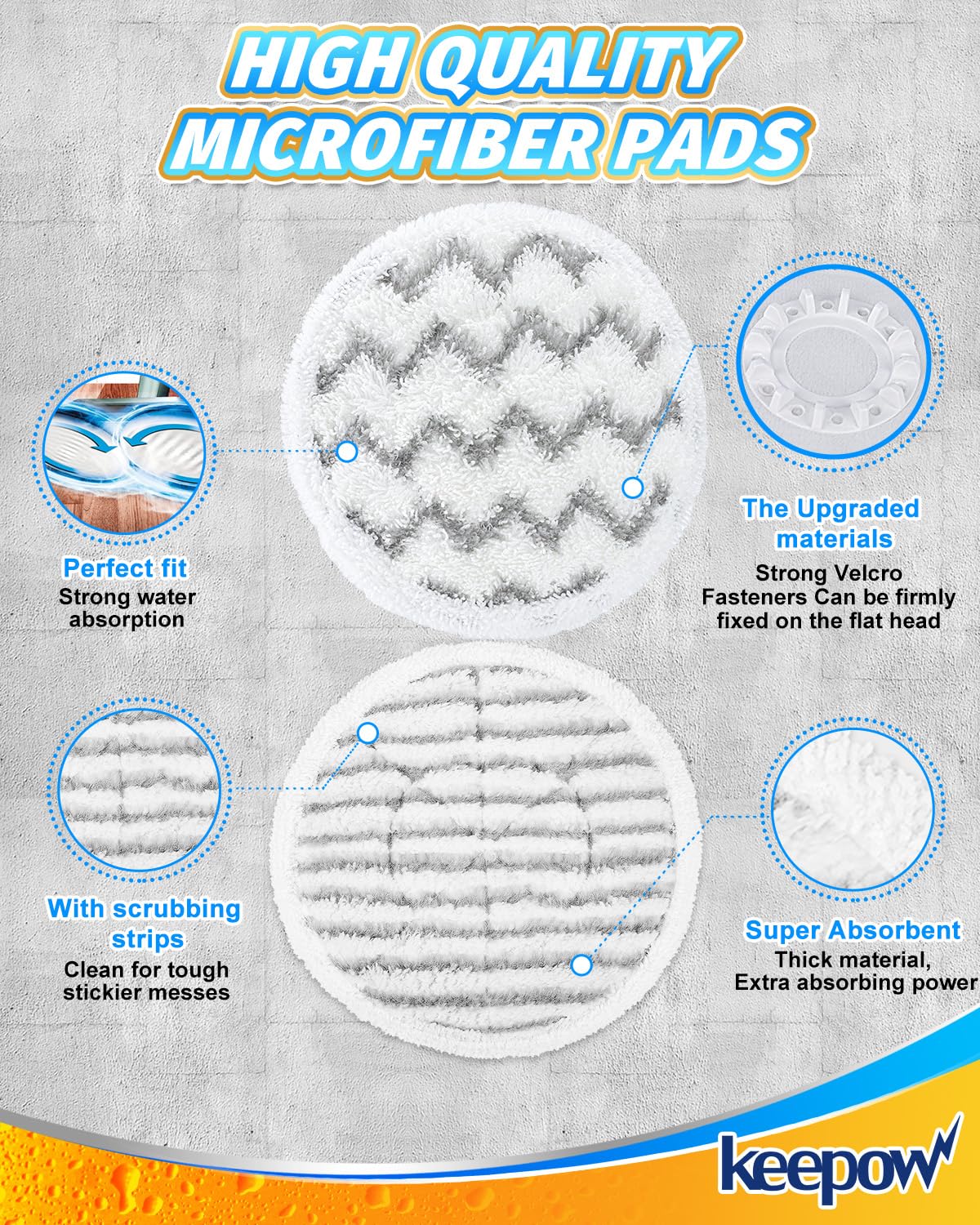KEEPOW 4 Pack Replacement Pads for Shark Steam Mop Microfibre Rotating Power Scrubbing Pads for Shark Steam and Scrub Mop S8201UK S8201UKCP S6002UK S7201UK - Image 3