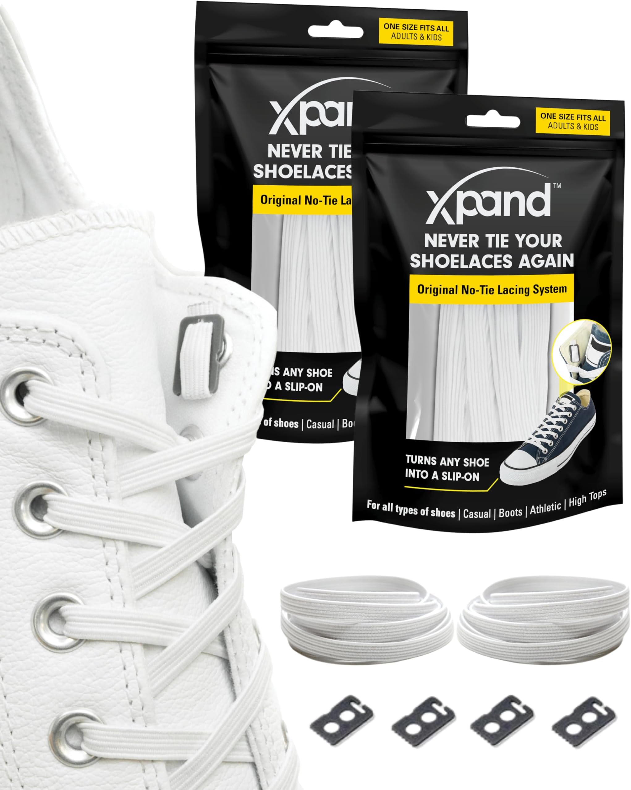 No Tie Elastic Shoelaces. 1 Size Fits All for Adults & Kids | Stretch Laces for Sneakers, Runners & High Tops Shoes