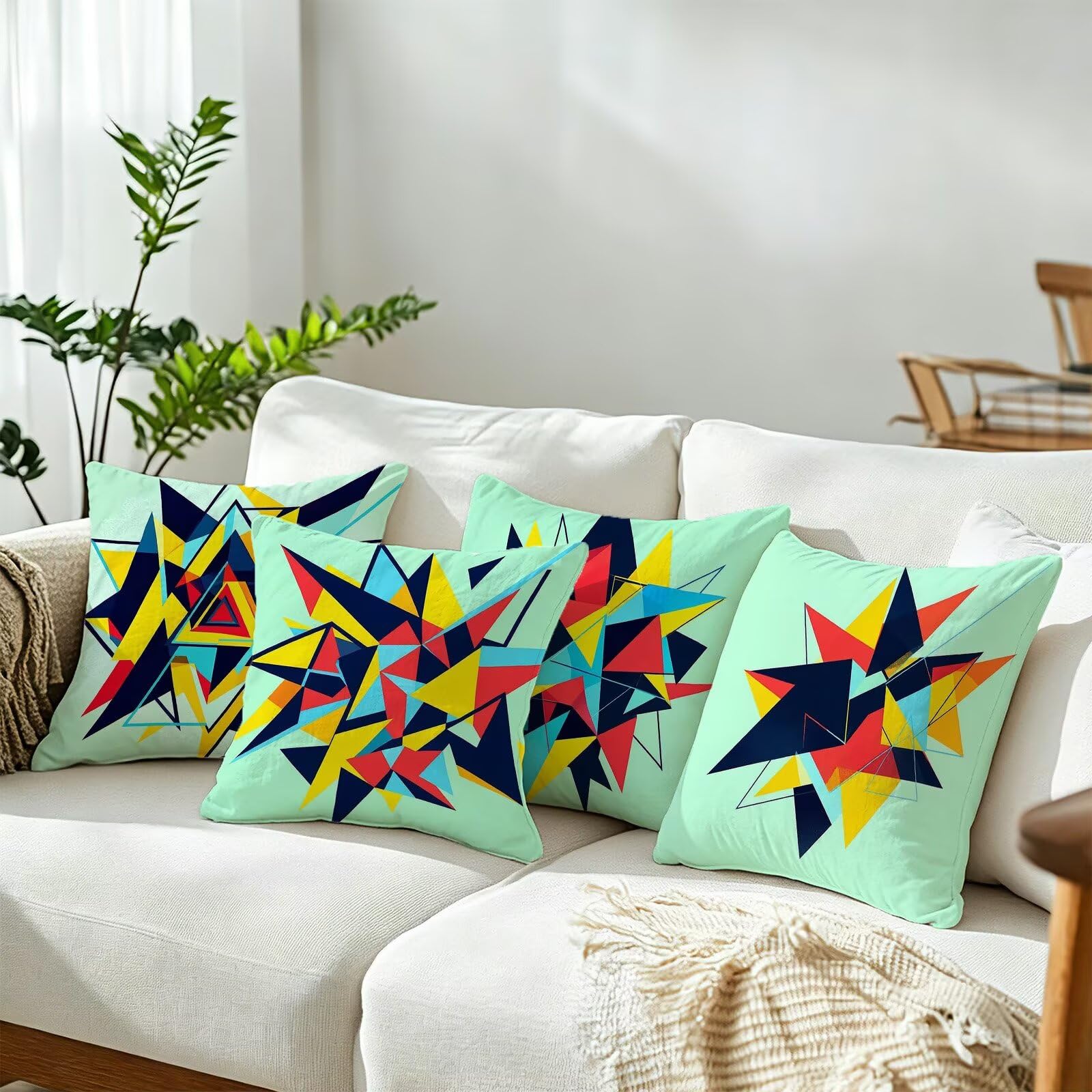 Blu Federe Cuscini Divano 65x65cm, Cuscini da Esterno Set de 4, Cod-172 | Velour Copricuscini Decorativi Letto Arredo, per Letto, Soggiorno, Giardino, Esterno, Casa Decorazione Set di 4 Geometria
