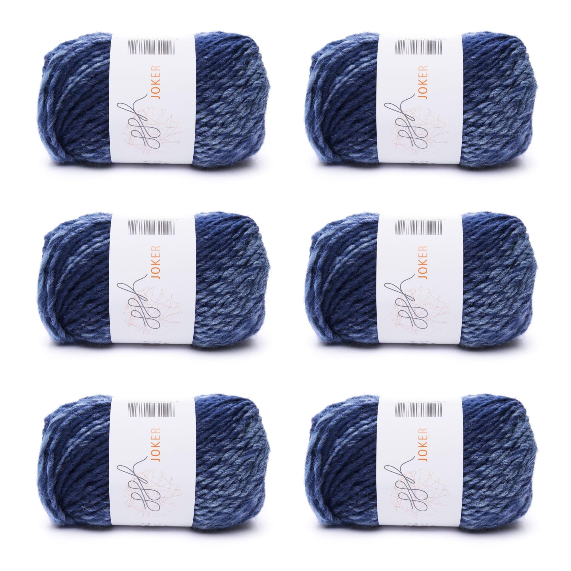 ggh Joker – Farbverlauf Wolle zum Stricken – 6×50 g Set (300 g) – Strickgarn für Stricken und Häkeln – Marine-Jeans-Blau meliert