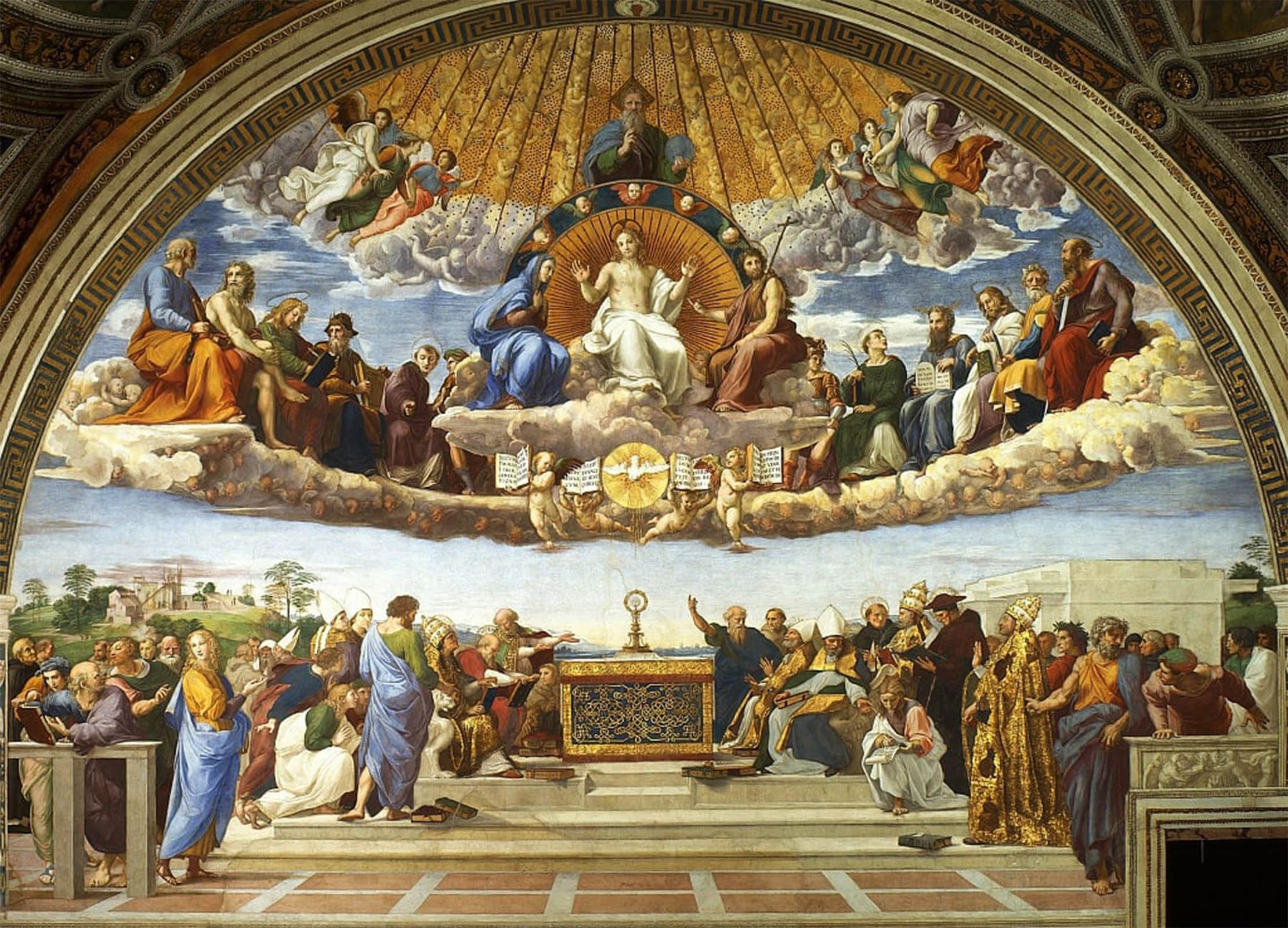 ARTXLXXBN Famous Painting Canvas Artwork Graffiti Print Disputation of the Holy Sacrament by Raffaello Sanzio Raphael Portrait Canvas Image for Home Decor 60x90cm