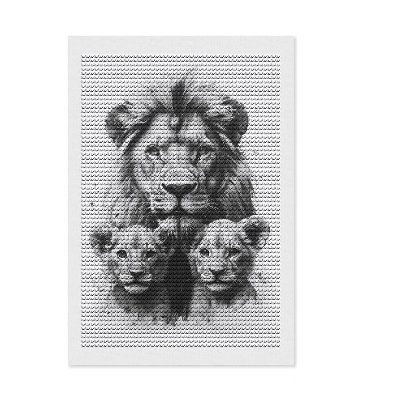 Junmoney Lion Family Portrait DIY Diamond Art Canvas Kit 8"x12", Calming Craft to Unwind, Adhesive Canvas, Aesthetic Room Decor, Christmas Gift
