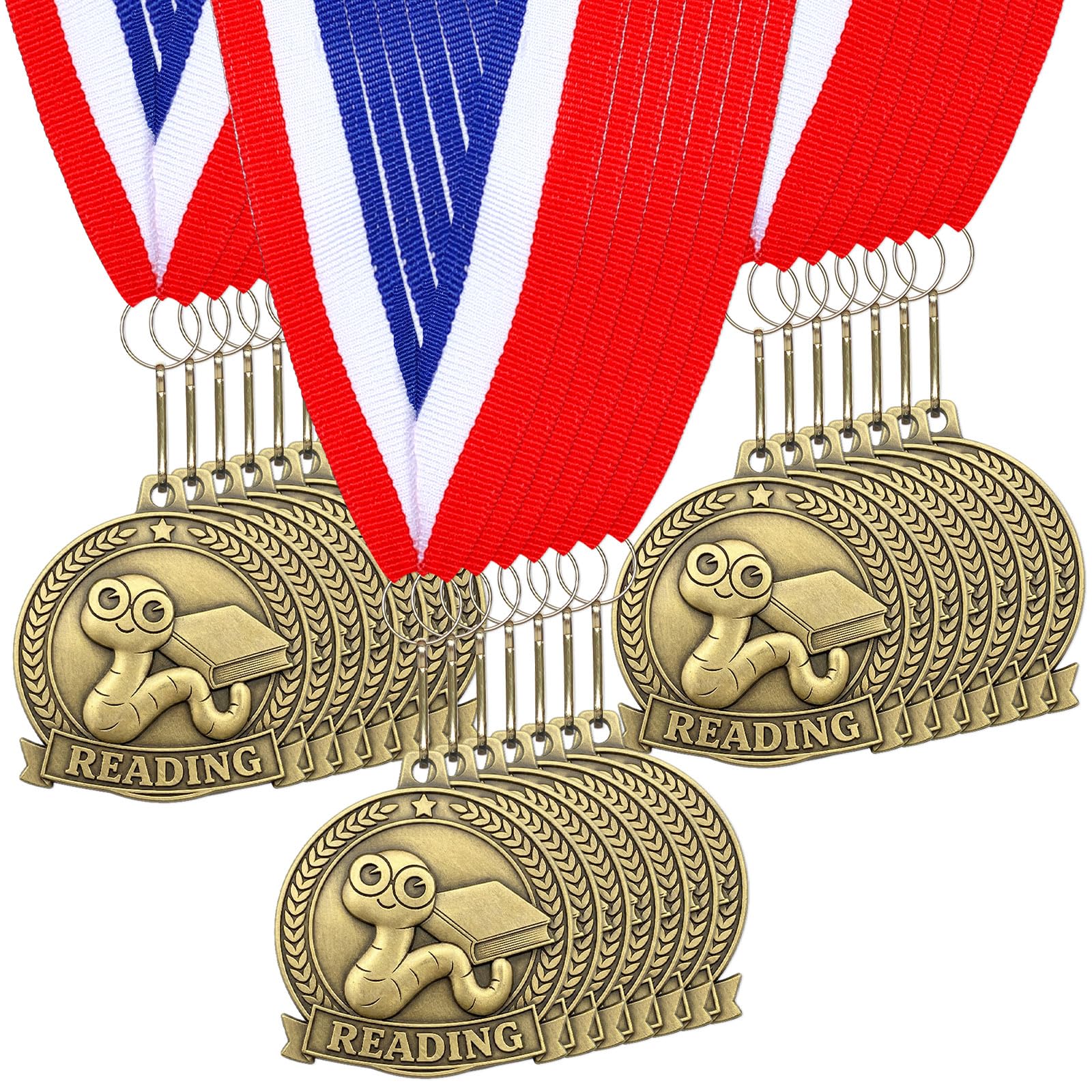 Quelay 60 Pcs Gold Metal Award Medals with Ribbon 2"