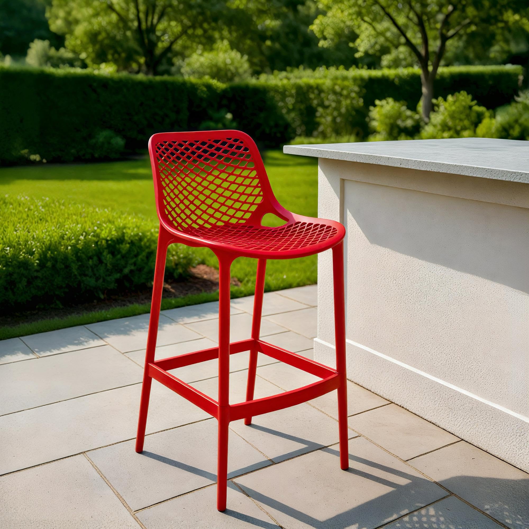 CLP Barhocker Garten wetterfest Air, Gartenstuhl mit Lehne, Tresenstuhl wetterfest UV-beständig aus pflegeleichtem Kunststoff, bis 160 kg, Farbe:rot