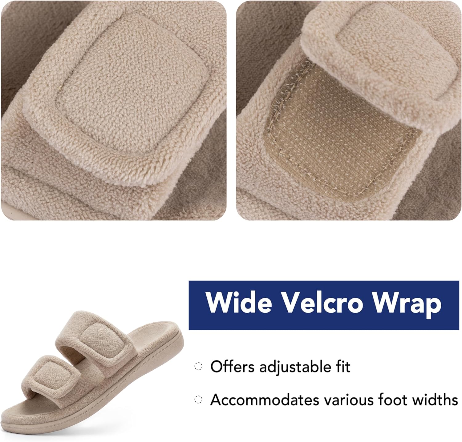 RockDove Womens Dual Strap Arch Support Adjustable Slide Slipper with Featherlight Coral Fleece Indoor Outdoor Non Slip Rubber Sole Gift Idea - Image 5