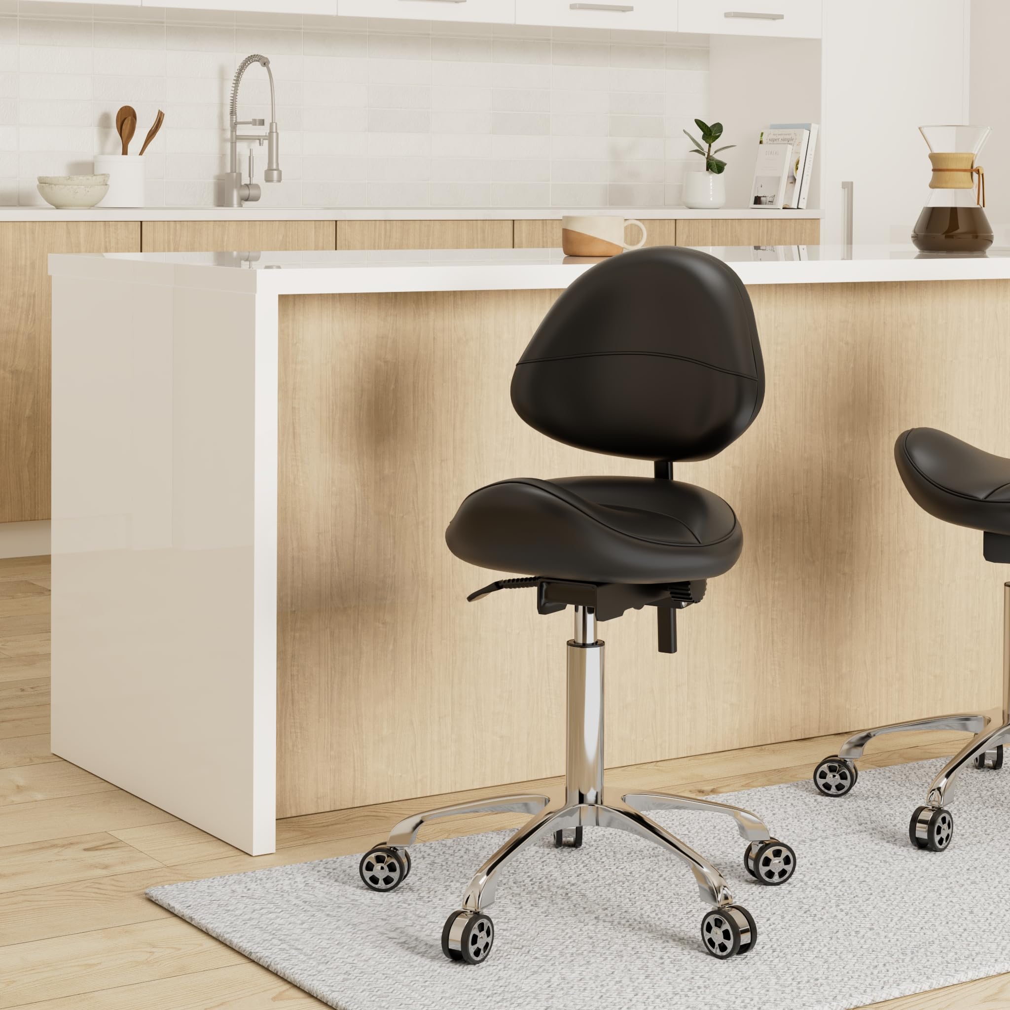 Taburete de silla con soporte trasero, resistente (350 libras), silla giratoria hidráulica giratoria ajustable para salón, spa, belleza, masaje, uso en casa y oficina (con respaldo, negro)