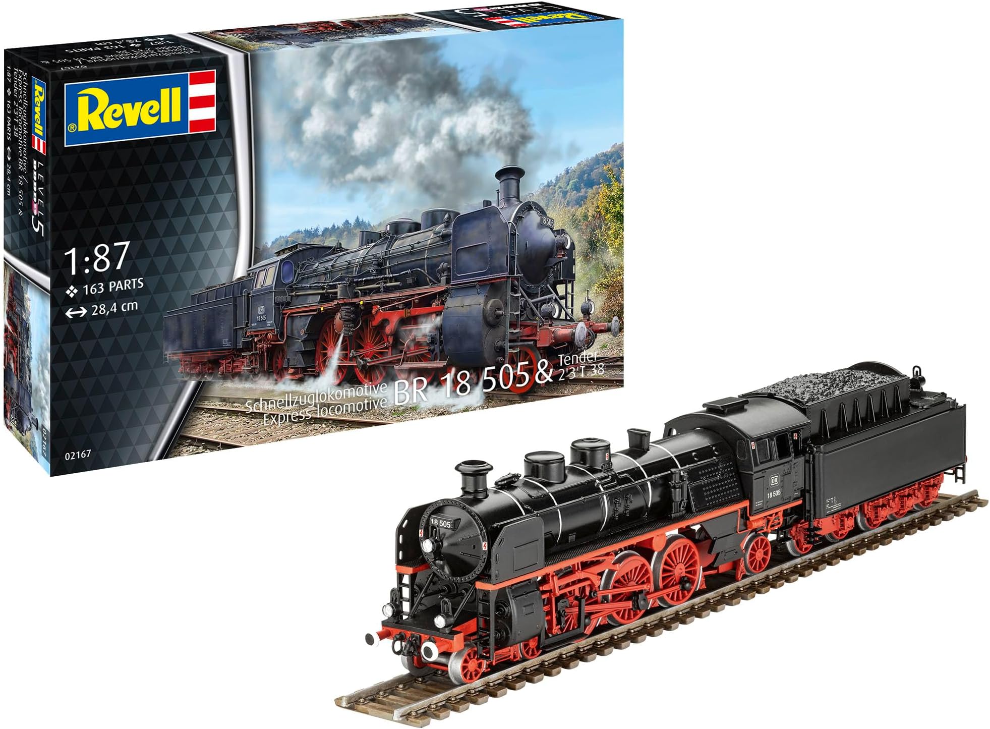 Revell 02167 Express Locomotive BR 18 505 with Tender 2, 3, T38 1:87 Scale Unbuilt, Unpainted Plastic Model Kit