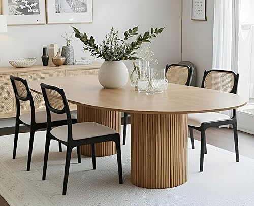 Miniatura 8 de EALSON Juego de 2 sillas de comedor de ratán estilo granja, modernas de mediados de siglo, sillas auxiliares de cocina tapizadas de lino con Parte