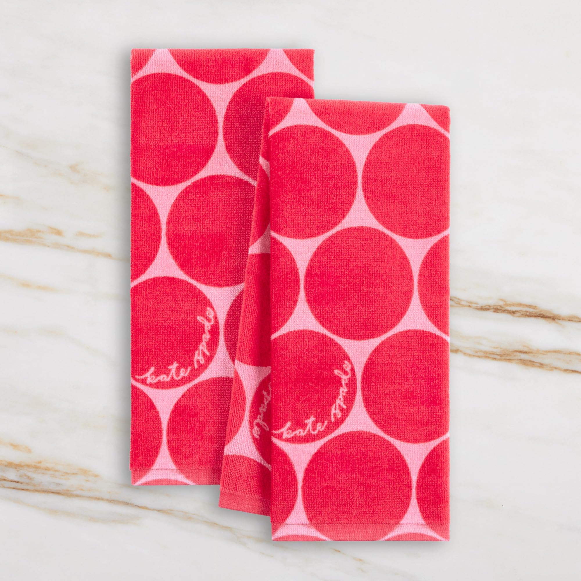 Kate Spade New York Joy Dot ręczniki kuchenne zestaw 2-pak, chłonne 100% bawełna welur, czerwony/różowy różowy, 43 cm x 71 cm