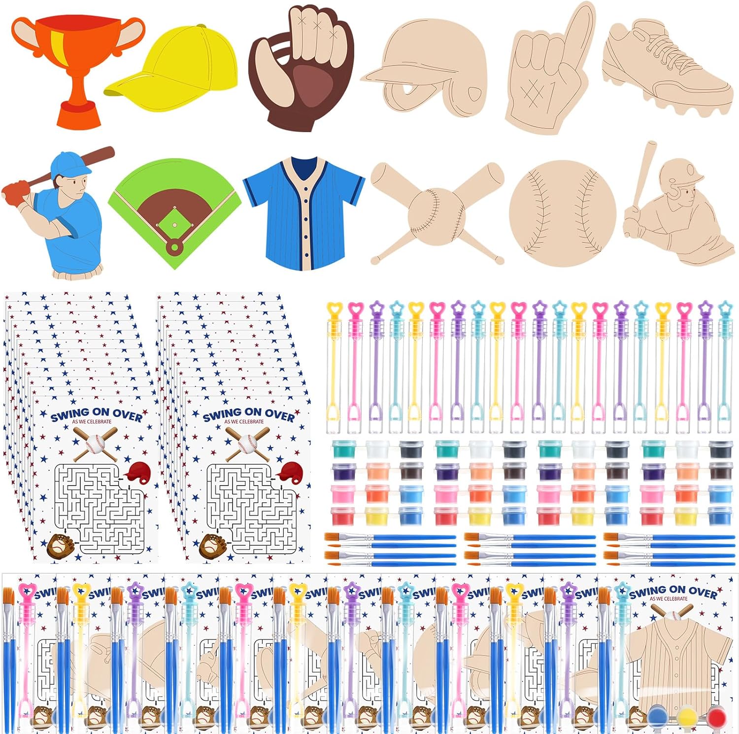 Jenaai 24 Set Wood Football Painting Craft Kit Football Party Favors Soccer Birthday Party Supplies Sports Theme Bubbles Wands & Paint DIY Crafts Kit Soccer Birthday Decorations Goodie Bag Gift Prize