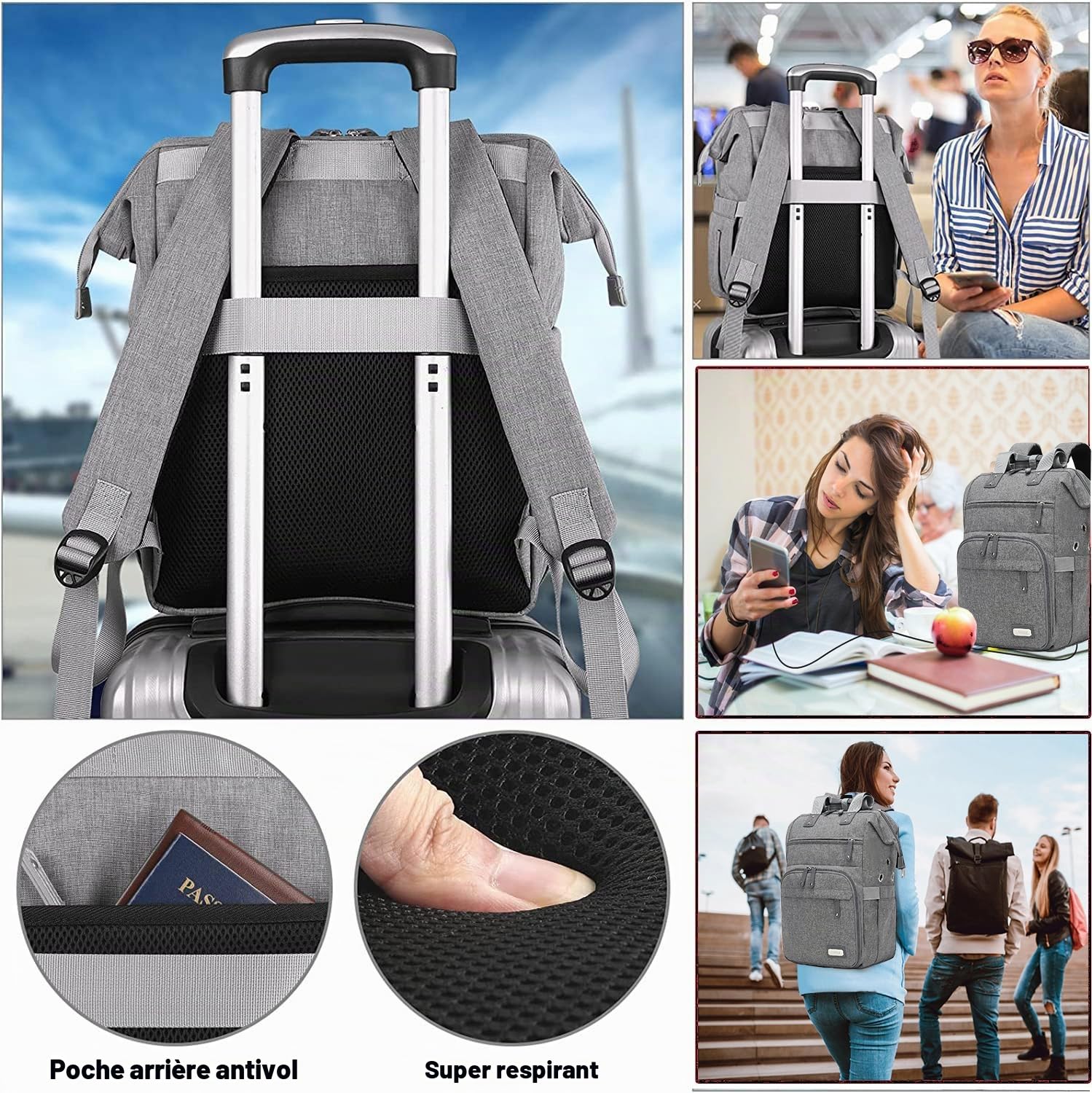 LTINVECK Sac à dos au crochet, sac à tricot, sac à dos de rangement pour fil de fer, sac de voyage avec port de charge USB, grand sac fourre-tout