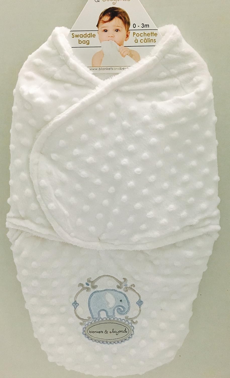 Blankets & Beyond White Dot Swaddle Bag with Blue Elephant