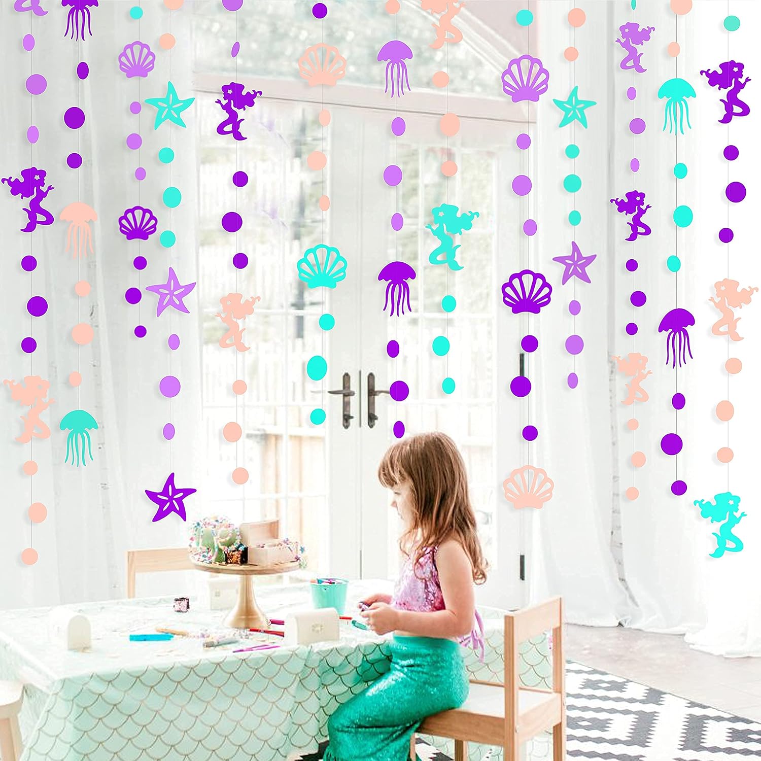 6-Pack Jellyfish Paper Lanterns - Hanging Mermaid Ocean Theme Party Decorations, 10 Inch Diameter, Pink Purple White Blue - View #7