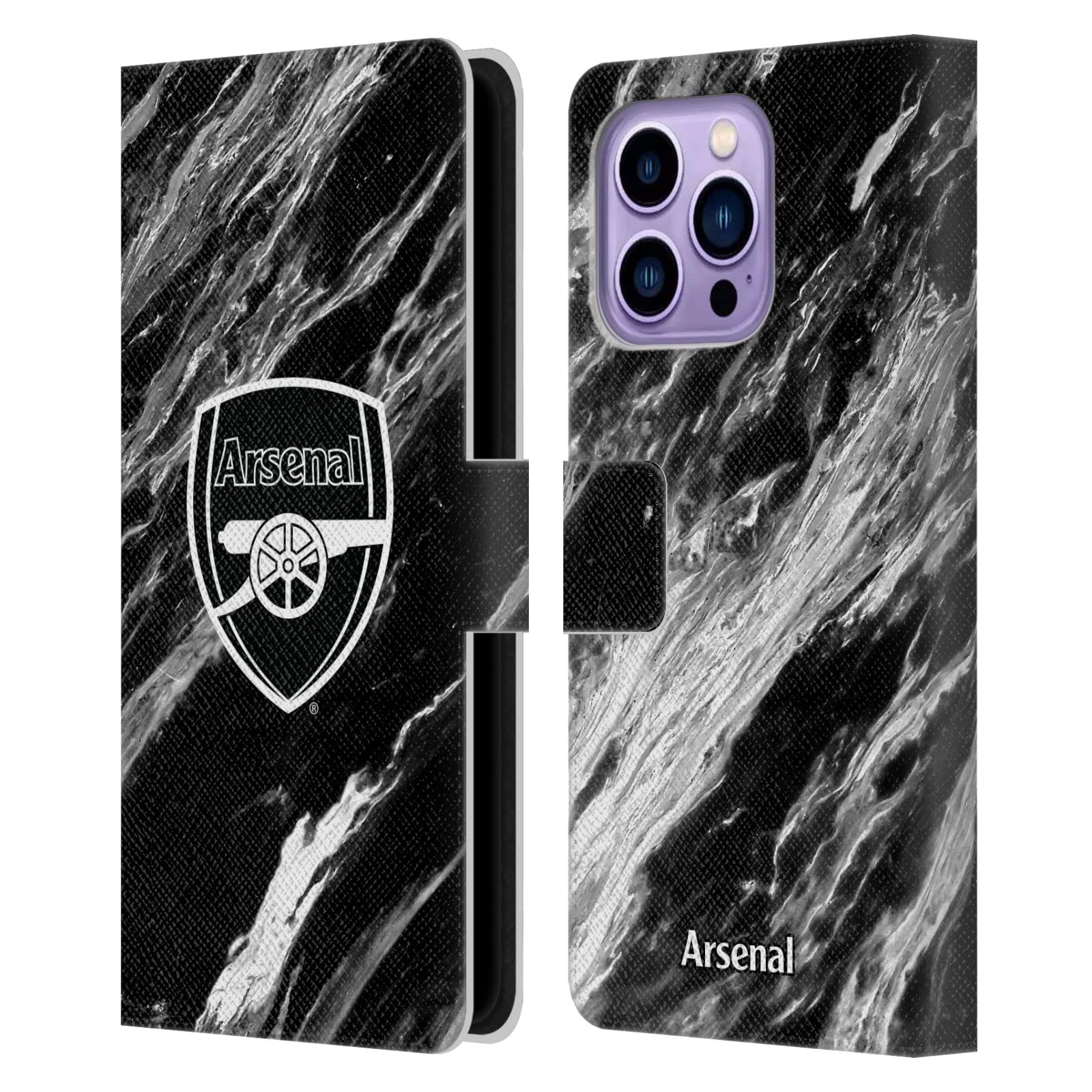 Head Case Designs Officially Licensed Arsenal FC Marble Crest Patterns Leather Wallet Case Compatible With Apple iPhone 14 Pro Max