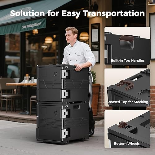 Miniatura 7 de Calentador de alimentos no eléctrico de 82 cuartos de galón con ruedas, pestillo de acero inoxidable 304 y eje de puerta, transportador de alimentos