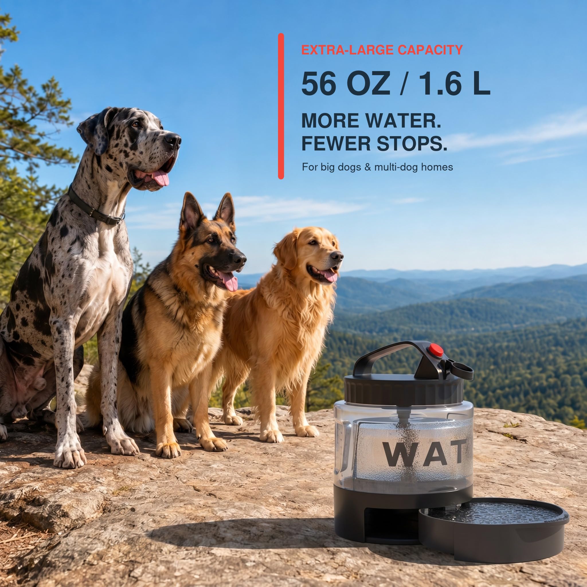 Botella de agua para perros de 58 onzas, dispensador de cuenco de agua para perros para caminar, acampar, parque de perros, viajes por carretera, jarra de agua y cuenco de viaje, sin BPA, color negro