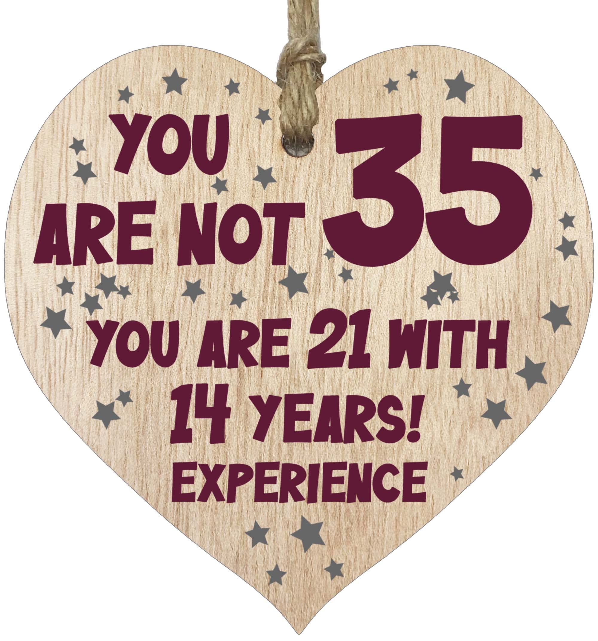 35th Birthday Gift For Women Men Wooden Heart Plaque, Light Wood Sign Keepsake, Happy Birthday Mum, Girlfriend, Dad, Husband, Wife, Boyfriend, Mum Gifts From Son, Auntie, Sister Birthday Present