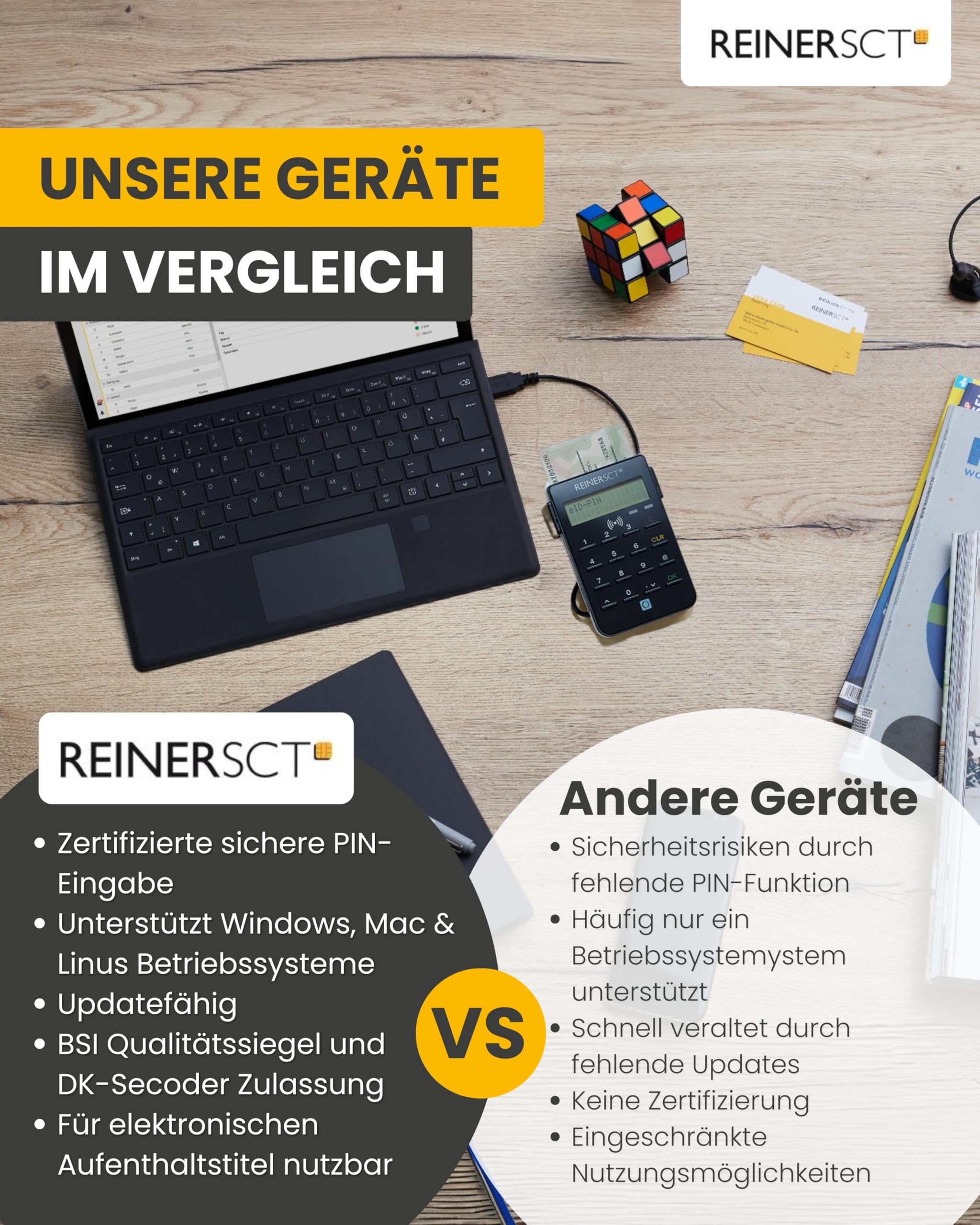 REINER SCT cyberJack RFID standard Chipkartenleser für RFID-Chipkarten, Personalausweis & Online-Banking, Card Reader TAN-Generator eID Lesegerät