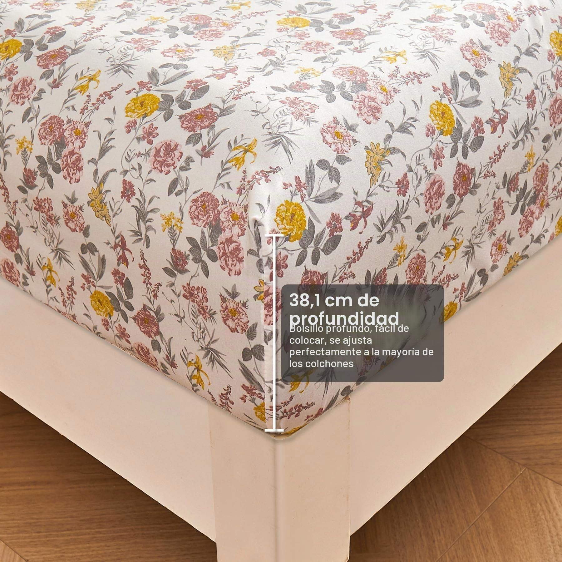 Viviland Juego de sábanas Florales tamaño Queen, 4 Piezas, Color Rosa y Amarillo, sábanas de Microfibra cepillada Suave y Transpirable, sábanas y Fundas de Almohada, sábanas bajeras sin Arrugas con