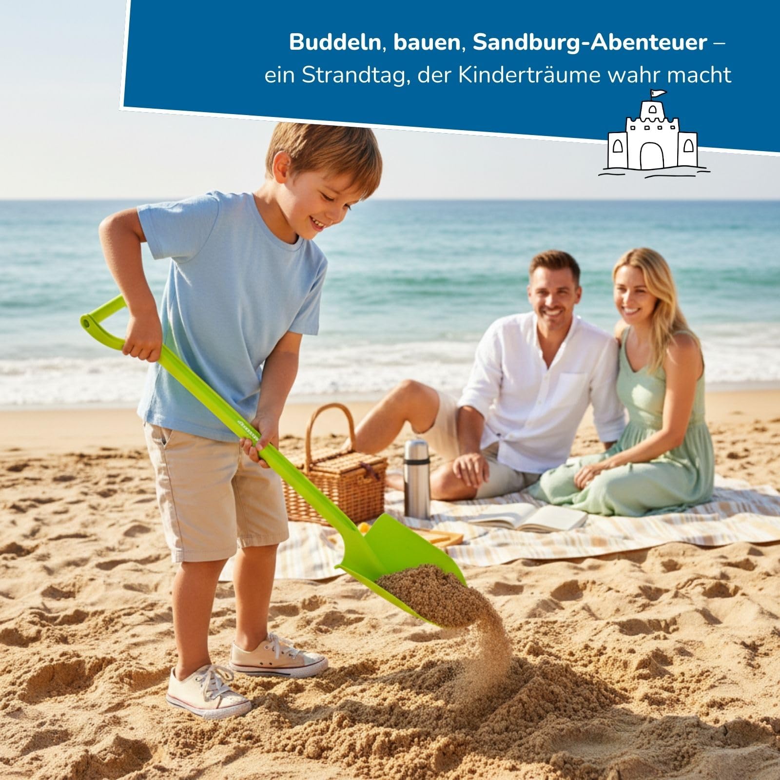 alldoro 60157 XXL Pala appuntita attrezzi da giardino per bambini sabbiera spiaggia in plastica 63 cm di lunghezza