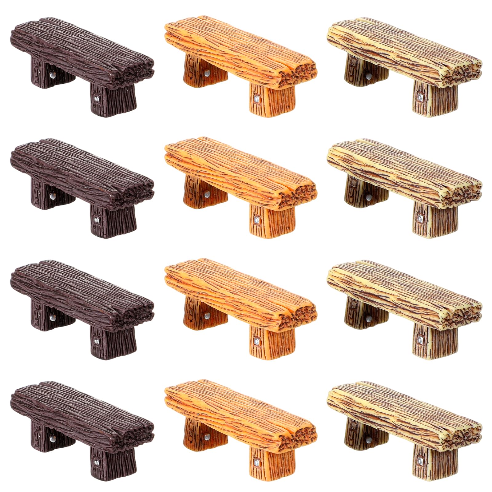 12Pcs Miniature Resin Bench, Fairy Garden Bonsai Ornaments, Mini Dollhouse Park Street Seat, Dollhouse Decoration Accessory Landscaping Decors