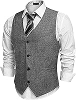 COOFANDY Men's Lightweight Slim Fit Business Casual Suit Vest Waistcoat - V-Neck 4-Button Adjustable