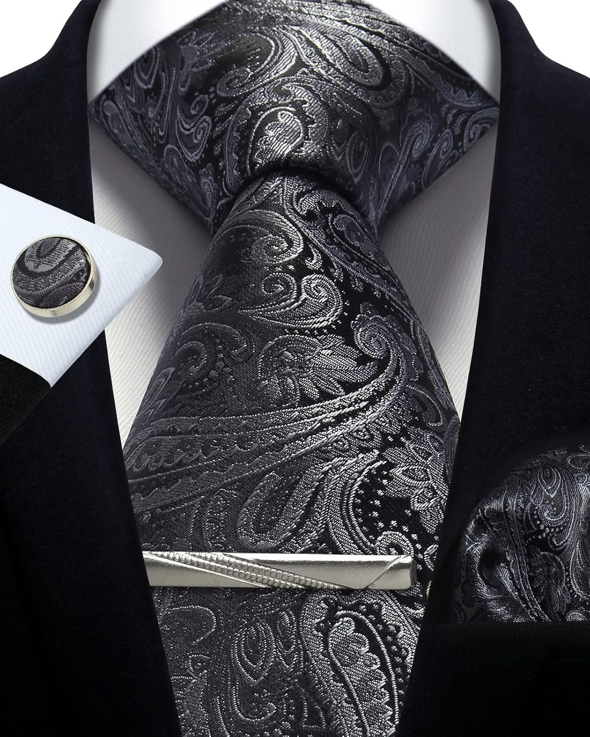 Paisley Floral Mens Tie Formal Necktie Pocket Squares Ties Clips Cufflinks Classic for Men Set
