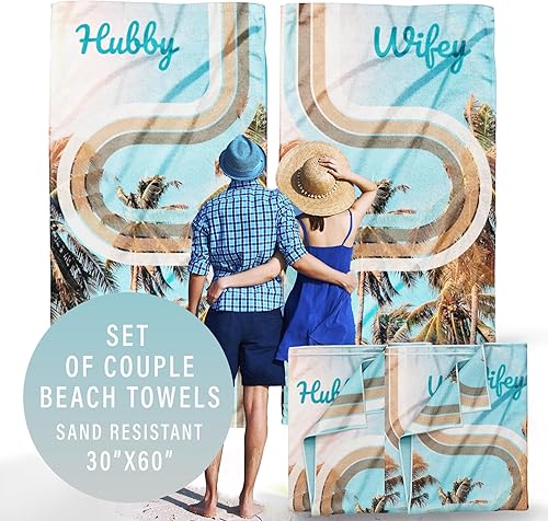 Juego de toallas de playa para Mr and Mrs Hubby Wifey para parejas toallas con monograma Juego de toallas de playa para parejas regalo de boda para