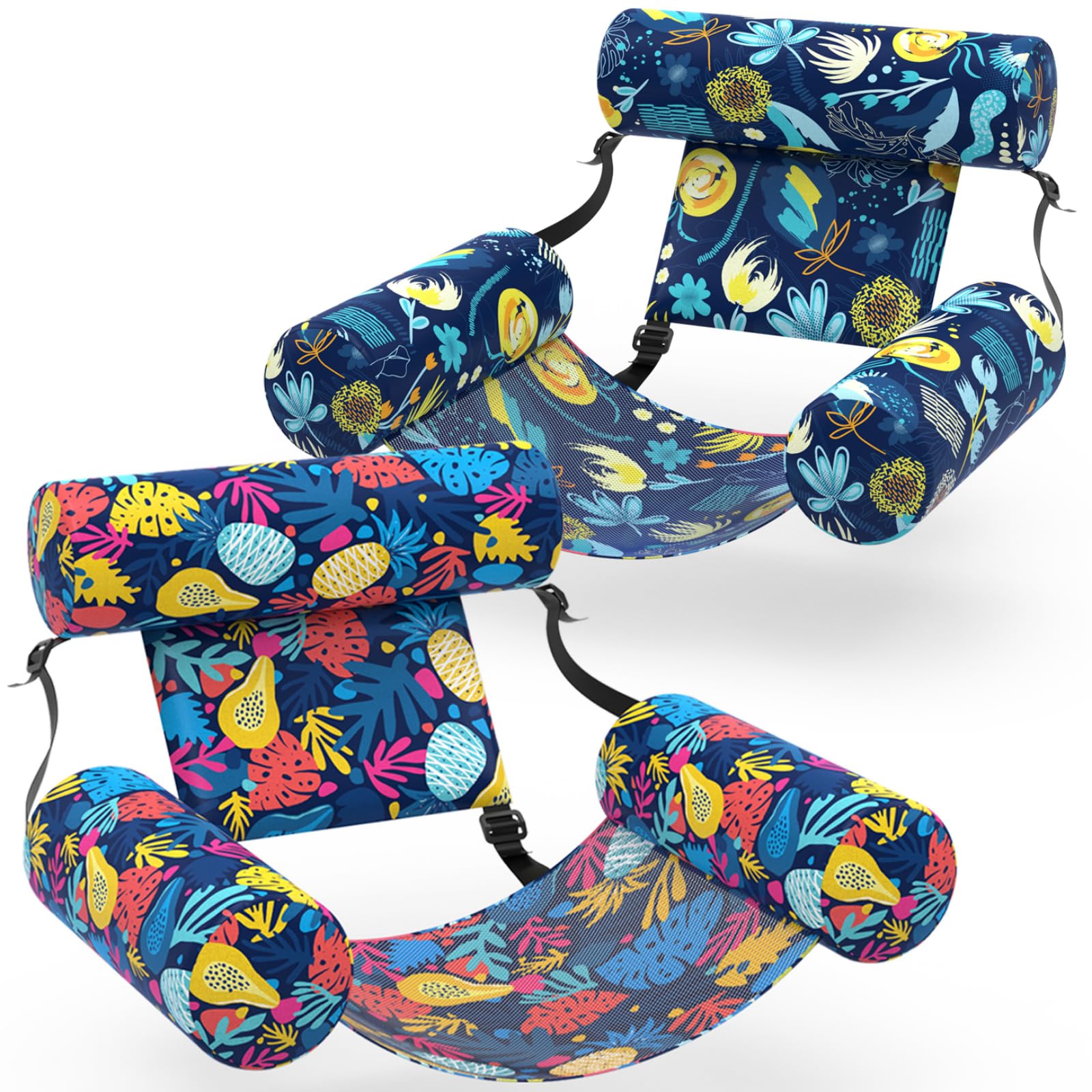 Sunikko X Pool Floats Adult, 2 Packs Fabric Inflatable Hammock Pool Lounge Chairs, Blow up Pool Floats for Adults, Hawaii Flower Pattern Floats for Pool Floating, Party Summer Water Beach Lake Fun