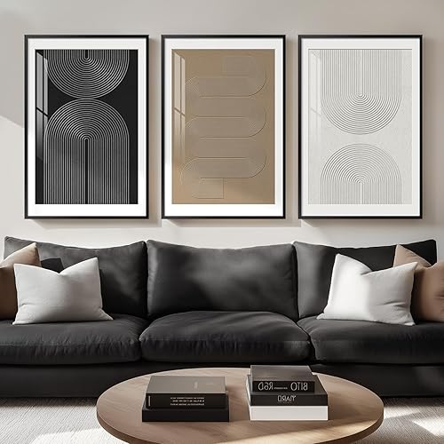 Miniatura 30 de Arte de pared abstracto enmarcado en blanco y negro grande para sala de estar, 3 piezas de impresiones en lienzo modernas grandes, pinturas, obras