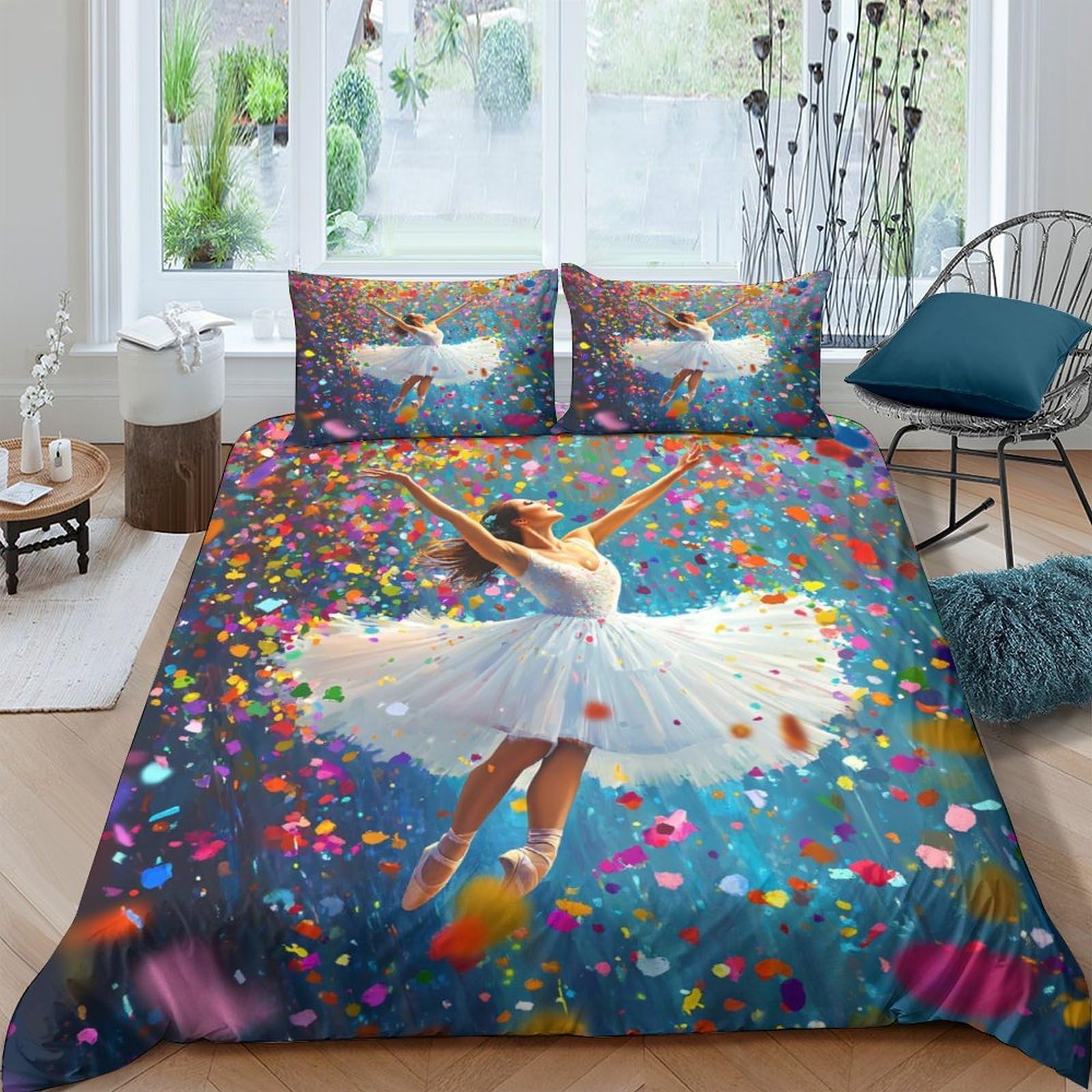 Ctjqhvkz Style-10 3D Printed Ballet Dancer Fitted Sheet Microfiber Colorful Floral Bed Cover For Bedroom Guest Room Mattress Decor Single（135X200cm）