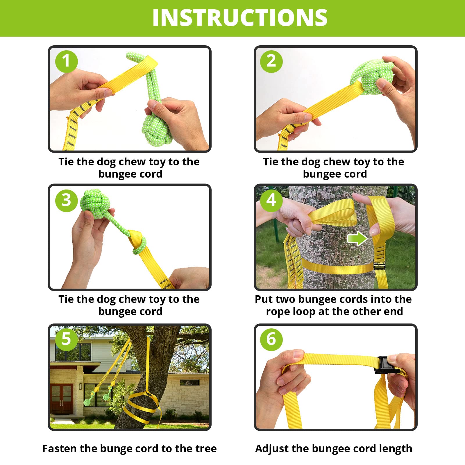 Juguete elástico colgante para perros para dos perros: correa interactiva para perros Pitbull pequeños a grandes para hacer ejercicio, juguete de cuerda retráctil duradero con 2 juguetes de