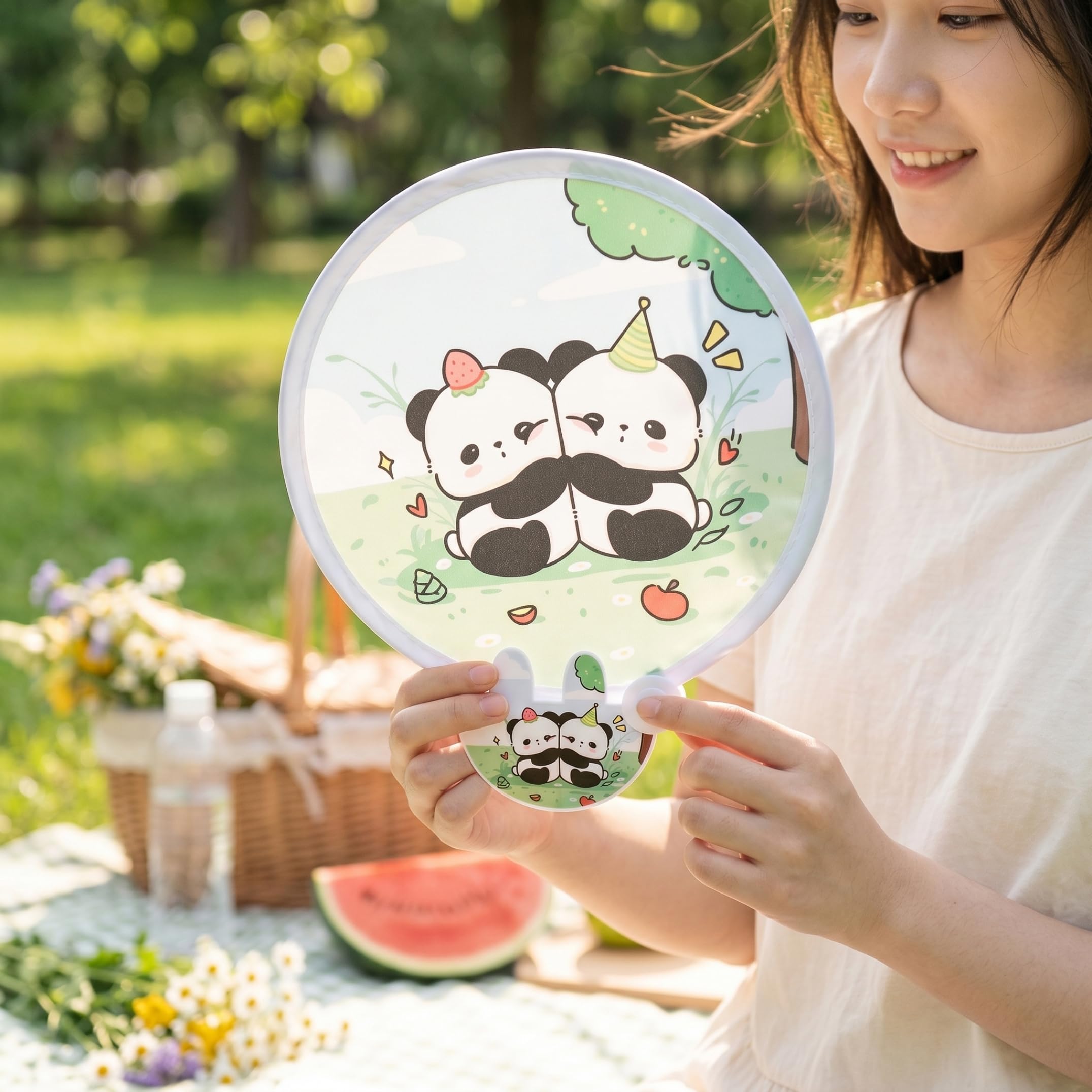 6-teiliges faltbares Handfächer-Set, süße Panda-zusammenklappbare runde Fächer, tragbare Kühlausrüstung für Strandreisen, Festivals, Partygeschenke, 20, 3 cm