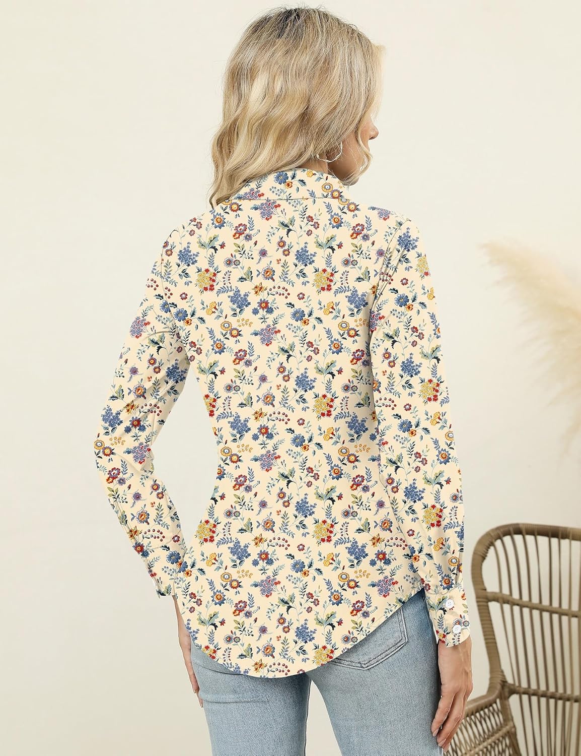 Rapbin Button Down Shirts for Women Long Sleeve Wrinkle Free Dress Shirts Casual Collared Blouses Business Work Tops - Image 6