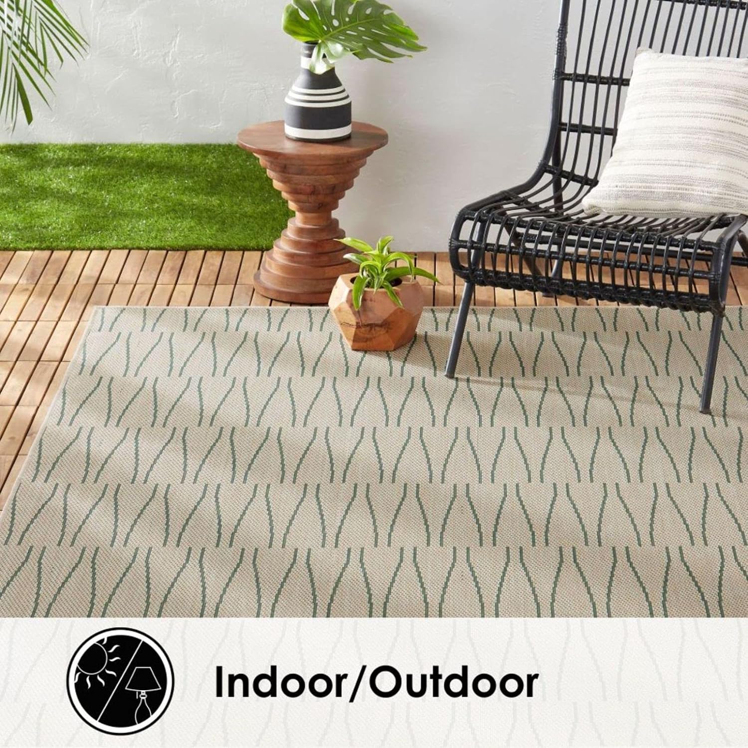 Nicole Miller New York Patio Country Willow Indoor/Outdoor Area Rug, Green/Beige, 5'2"x7'2" Rectangle