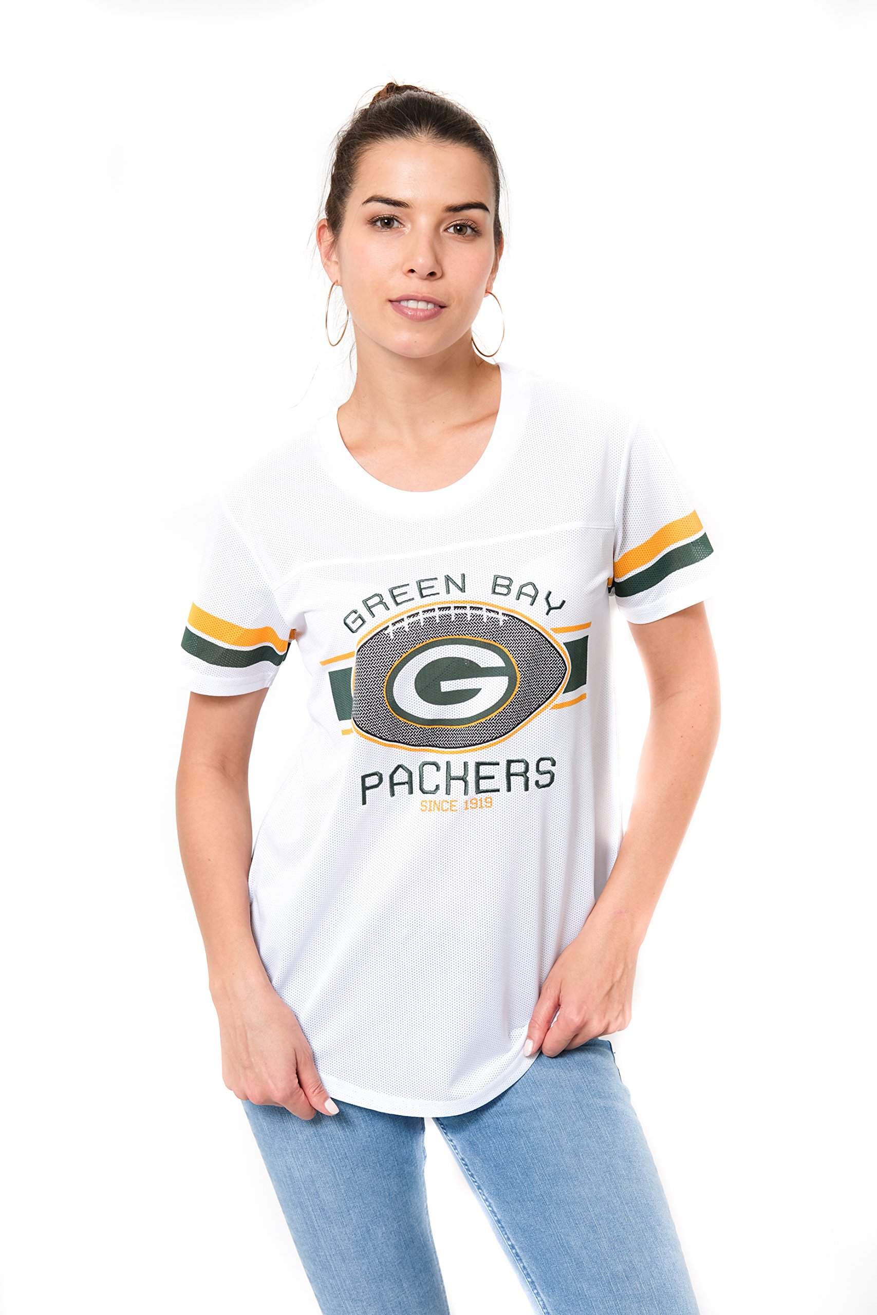 Ultra GameICER Brands NFL Women's Jersey T-Shirt Mesh Varsity Stripe Tee Shirt, White