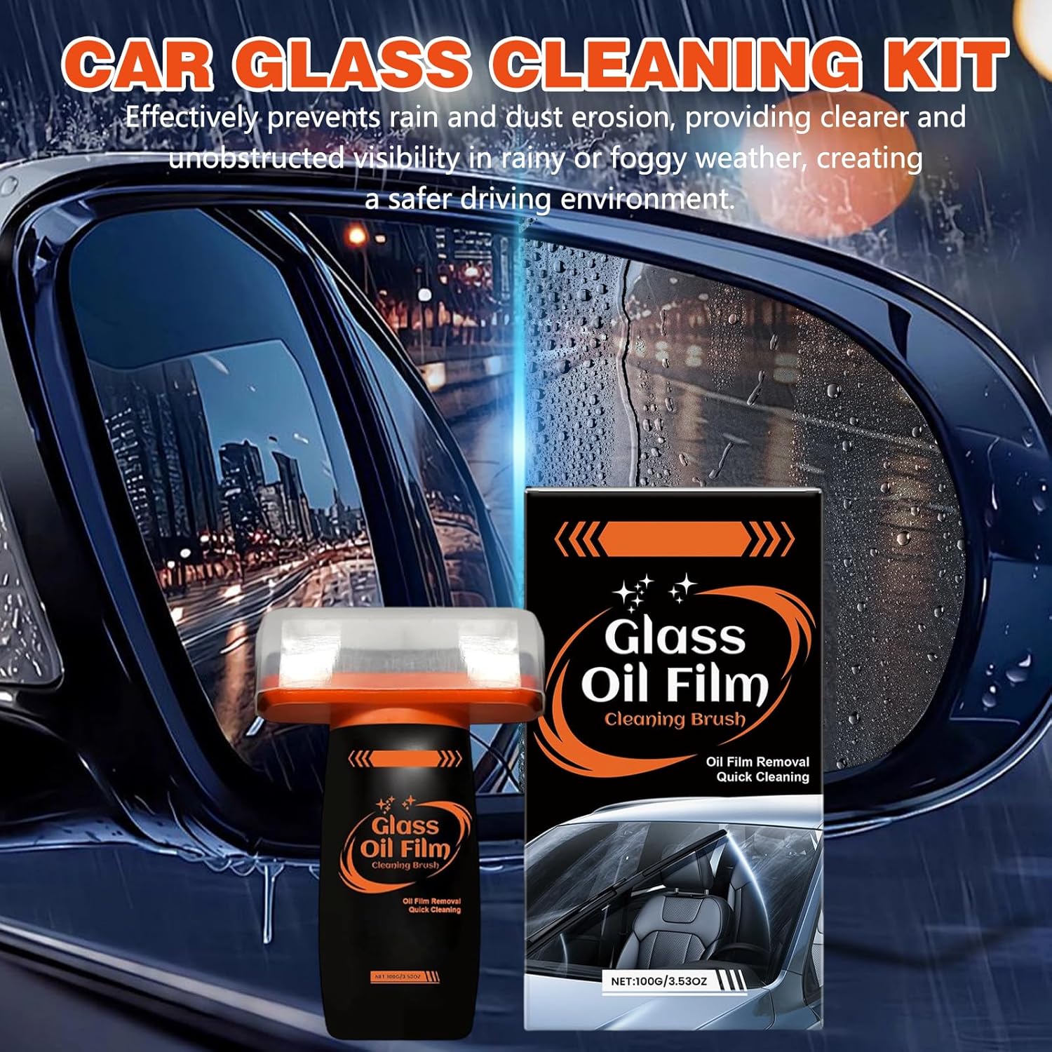 Glass Emulsion, Oil Film Remover for Car Window, 100g Roll-On Glass Emulsion Cleaner Compound with Cleaning Board, Improve Windshield Clarity for Safe Driving (2 PCS) - Image 7