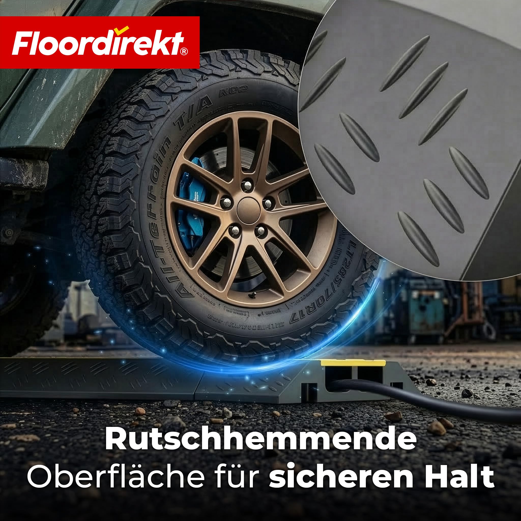 Floordirekt Kabelschutzmatte - Bis 20 Tonnen - Überfahrschutz für Kabel, Kabelbrücke aus Gummi für Parkplätze, Lagerhäuser (Schwarz-Gelb, 2 Kanäle 90 x 61,5 x 10,5 cm - Torus)