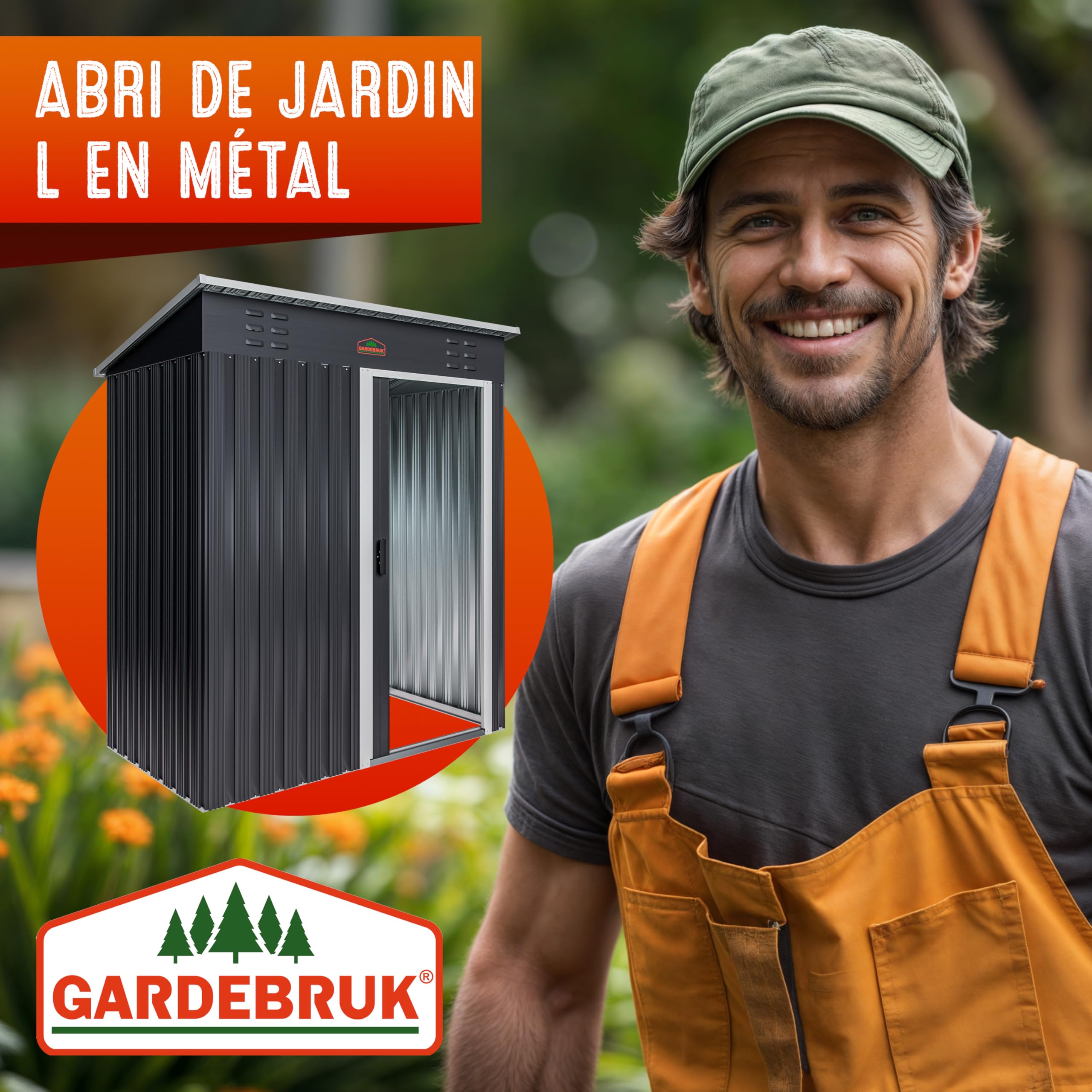 GARDEBRUK® Abri de Jardin métal Inoxydable 185x165x90cm 1,5m² Crochets 20kg Gants Porte coulissante Anthracite cabane Jardin cabanon Rangement Outils